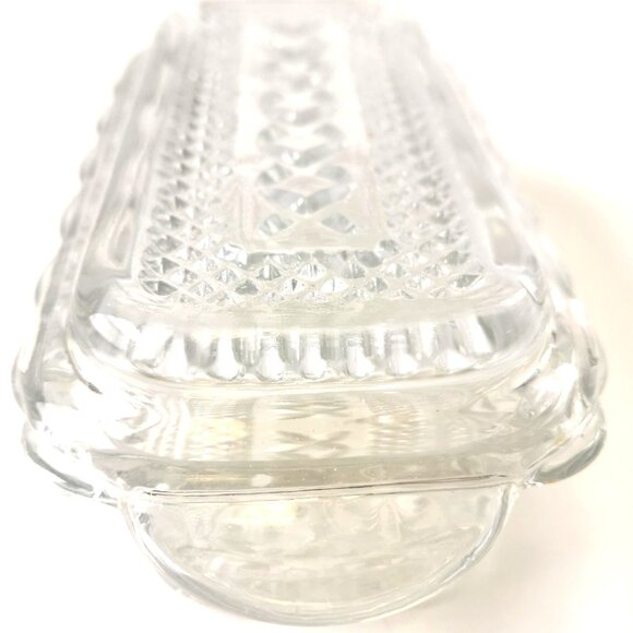 Vtg Anchor Hocking Wexford Clear Glass Butter Dish 1lb Size Diamond Cut 1970s US - Picture 3 of 7